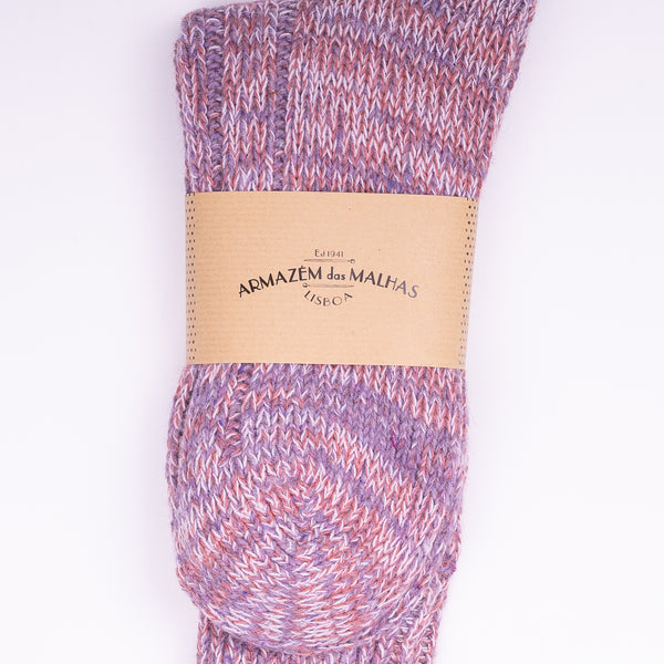 Light Pink Marl, Womens Lambswool Cable Sock