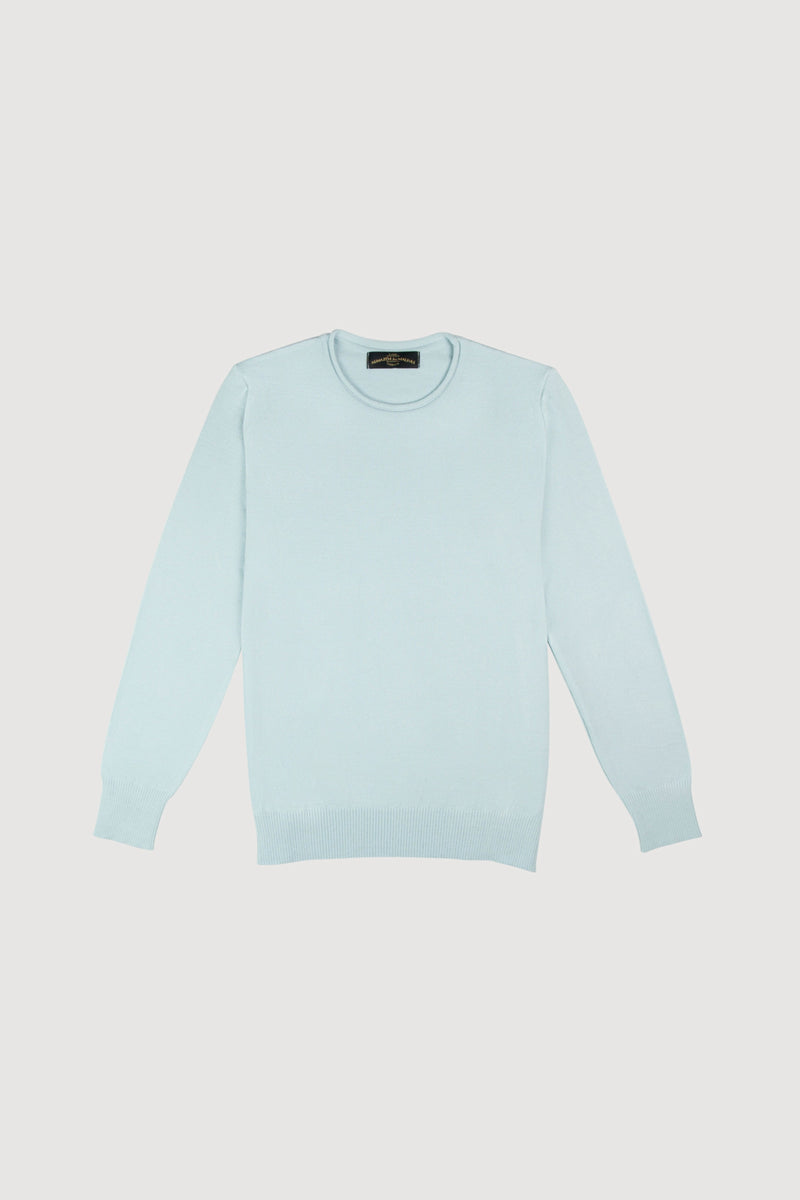 Knitted Sweater Round Neck Light Blue