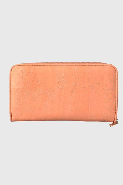 Cork Leather Zip Wallet - Salmon
