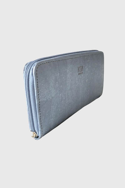 Cork Leather Zip Wallet - Metallic Grey