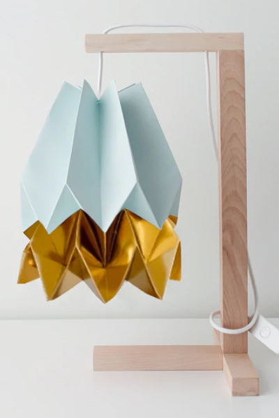 Orikomi Table Lamp Mint Blue with Warm Gold Stripe
